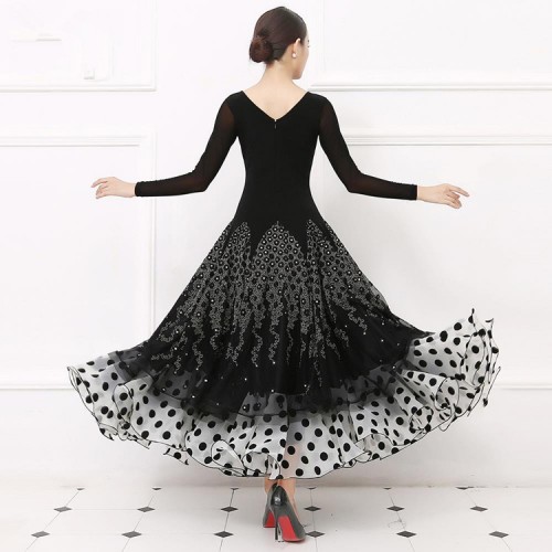Custom size competition Ballroom waltz tango dresses for women adult female white polka dot flamenco dresses